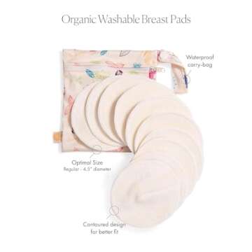 Kindred Bravely Organic Reusable Nursing Pads 10 Pack | Washable Breast Pads for Breastfeeding, Leaking with Carry Bag