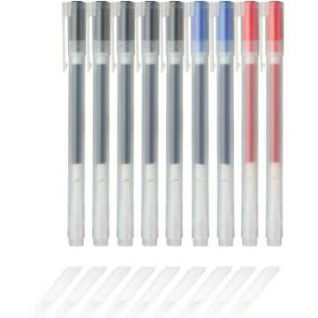 MUJI Gel Ink Ballpoint Pens 0.38mm Set of 9 Pack (5 Black 2 Blue 2 Red)