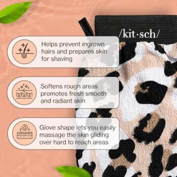 Kitsch Deep Exfoliating Glove, Eco Friendly Exfoliating Body Scrubber, Dead Skin Remover & Body Scrubber Exfoliator, Body Scrub Mitt for Skin Cell Renewal, Body Exfoliating Gloves for Shower, Leopard