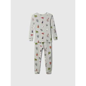 GAP Boys Long John Pajama Set Lt. Grey Dogs 5YRS