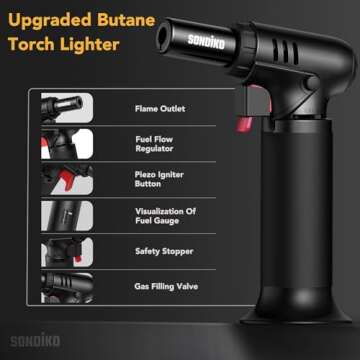 Sondiko Butane Torch with Fuel Gauge S907, Refillable Soldering Torch Lighter with Adjustable Flame for Welding, Resin Art, Industrial(Butane Gas Not Included)