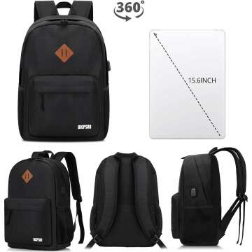 Lightweight Black School Backpack with USB Port