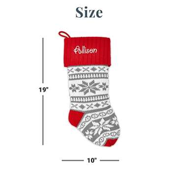 Let's Make Memories Personalized Snowflake Knit Christmas Stocking- Holiday Décor- White Cuff/Gray