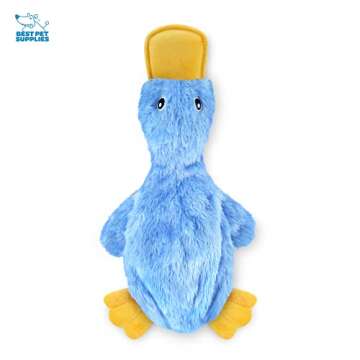 Best Pet Supplies Crinkle Dog Toy for Small, Medium, and Large Breeds, Cute No Stuffing Duck with Soft Squeaker, Fun for Indoor Puppies and Senior Pups, Plush No Mess Chew and Play - Blue