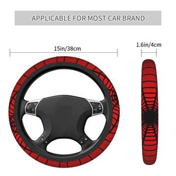 Red Spider Web Steering Wheel Cover Universal 15 Inch Cute Car Accessories Protector for Women Men