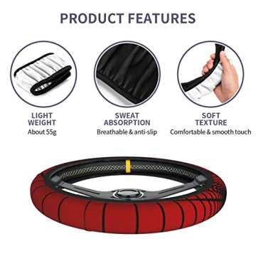 Red Spider Web Steering Wheel Cover Universal 15 Inch Cute Car Accessories Protector for Women Men