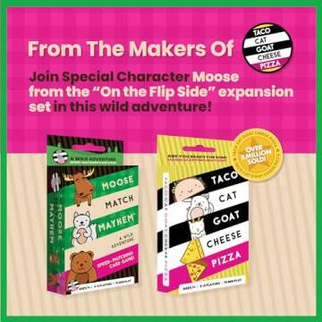 Moose Match Mayhem - by Taco Cat Goat Cheese Pizza – A Wild Adventure, Speed-Matching Card Game! Easy, Fast and Fun for Family Game Night for Kids Ages 7+, Teens, Adults