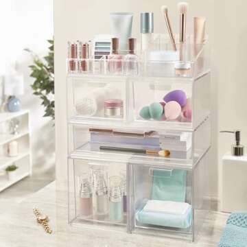 STORi Audrey Clear Vanity Makeup Organizer | 15-Compartment Holder for Brushes, Eyeshadow Palettes, & Beauty Supplies | Stacks on Audrey Storage Drawers | Made in USA