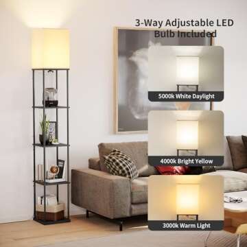 Modern 5 Tier Floor Lamp with Shelves - Versatile Living Room Decor