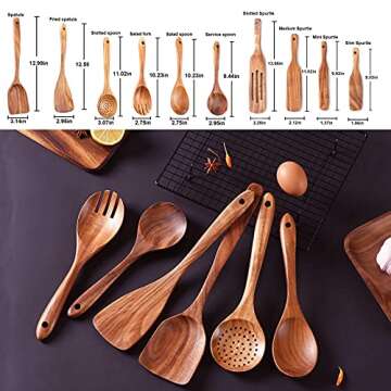 Wooden Spoons for Cooking,GUDAMAYE 10 PCE Wooden Kitchen Utensils Set,Wooden Cooking Utensils For Non-stick Pan,Wooden Utensils for Cooking,Wooden Spurtles Set, Spurtles Kitchen Tools As Seen On Tv