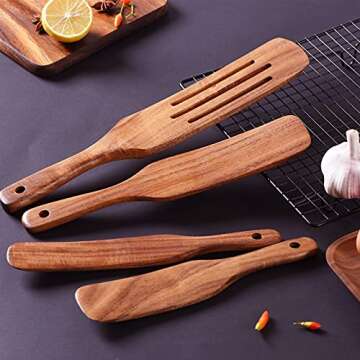 Wooden Spoons for Cooking,GUDAMAYE 10 PCE Wooden Kitchen Utensils Set,Wooden Cooking Utensils For Non-stick Pan,Wooden Utensils for Cooking,Wooden Spurtles Set, Spurtles Kitchen Tools As Seen On Tv