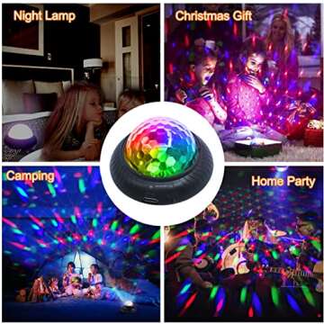 kismee Mini Disco Party Light Night Light 2 in 1 Flashes with Music Sound Activated Multicolor Disco Ball Rechargeable Battery Operated Mini Disco Ball Suitable for Indoors/Outdoors…