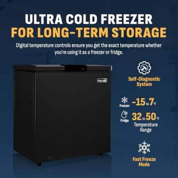 Newair 5 Cu. Ft. Chest Freezer with Removable Basket, Quiet Deep Freezer, Digital Temperature Control, Top Open Door Alarm, Fast Freeze Mode, Mini Freezer, Garage Storage, Matte Black