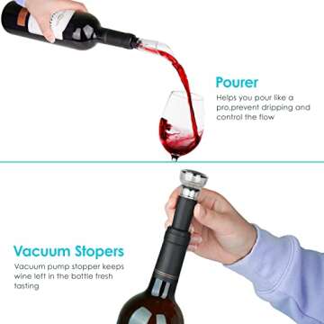 Wine Opener Electric Wine Opener - 7 in 1 Wine Bottle Opener with Charging Base, Automatic Wine Opener Set, Wine Opener Rechargeable, Gift for Wine Lovers Home Kitchen Party Bar Wedding