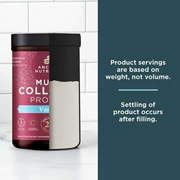 Collagen Powder Protein by Ancient Nutrition, Multi Collagen Vanilla Protein Powder, 45 Servings, with Vitamin C, Hydrolyzed Collagen Peptides Supports Skin and Nails, Gut Health, 16.7oz