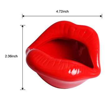 Ceramic Lip Shape Ashtray Cigarette Ash Holder Smoking Accessories Lips Storage Decoration Ashtray Figurines Tabletop Ornaments Creative Cigar Ash Tray For Smokers Home Office Decor (Red)