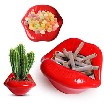 Ceramic Lip Shape Ashtray Cigarette Ash Holder Smoking Accessories Lips Storage Decoration Ashtray Figurines Tabletop Ornaments Creative Cigar Ash Tray For Smokers Home Office Decor (Red)