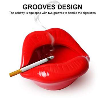 Ceramic Lip Shape Ashtray Cigarette Ash Holder Smoking Accessories Lips Storage Decoration Ashtray Figurines Tabletop Ornaments Creative Cigar Ash Tray For Smokers Home Office Decor (Red)