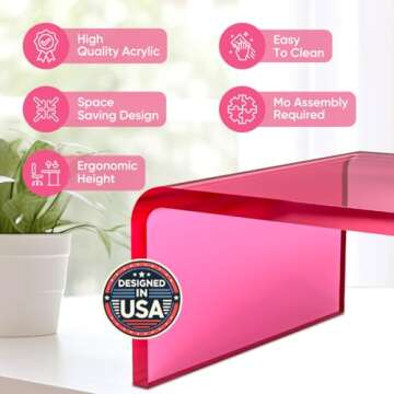 NovaMode Acrylic Monitor Stand – Ergonomic Desktop Organizer for Better Posture, Stylish Computer Riser for Monitors & Laptops, Clear Acrylic, Aesthetic, Modern Workspace Accessory - Bright Pink