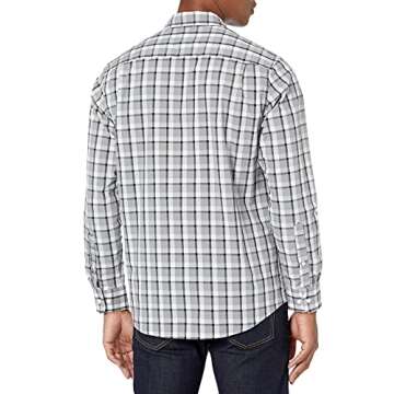 Amazon Essentials Men's Regular-Fit Long-Sleeve Casual Poplin Shirt, Grey Plaid, Large