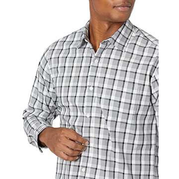 Amazon Essentials Men's Regular-Fit Long-Sleeve Casual Poplin Shirt, Grey Plaid, Large