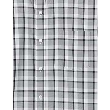 Amazon Essentials Men's Regular-Fit Long-Sleeve Casual Poplin Shirt, Grey Plaid, Large