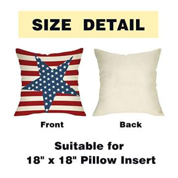 FBCOO July 4th Patriotic Farmhouse Decorative Throw Pillow Case Vintage American Flag Decoration Star Independence Day Sign Cushion Cover Home Decor 18 x 18 Inch Cotton Linen for Sofa Couch