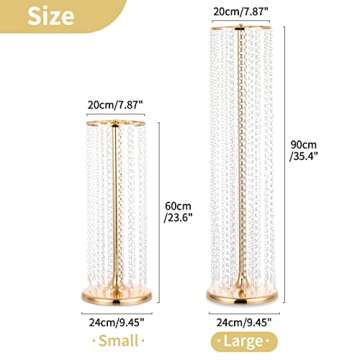 Nuptio Wedding Centerpieces Flower Vases: 10 Pcs 35.4in Tall Crystal Gold Vase Metal Flowers Stand for Party Tables Decorations - Elegant Bulk Weddings Decoration Table Chandelier Centerpiece Stands