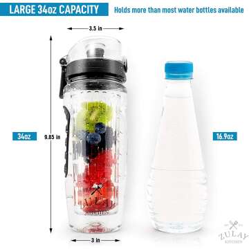 Zulay 34oz Fruit Infuser Water Bottle with Sleeve