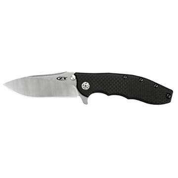 Zero Tolerance 0562CF Hinderer Slicer Folding Knife; 3.5” CPM-20CV Stonewashed and Satin Steel Blade, Carbon Fiber Front Handle, KVT Ball-Bearing Opening, Frame Lock and Reversible Pocketclip; 5.5 OZ, Black