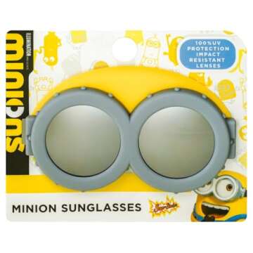 Sun-Staches Minions Official Child Goggles | Lil’ Characters Costume Accessory | Mirror Lenses, White Frames with Minion Yellow Mask | One Size Fits Most