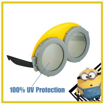 Sun-Staches Minions Official Child Goggles | Lil’ Characters Costume Accessory | Mirror Lenses, White Frames with Minion Yellow Mask | One Size Fits Most