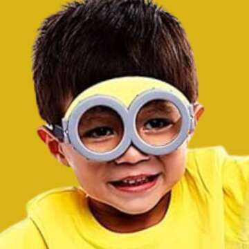 Sun-Staches Minions Official Child Goggles | Lil’ Characters Costume Accessory | Mirror Lenses, White Frames with Minion Yellow Mask | One Size Fits Most