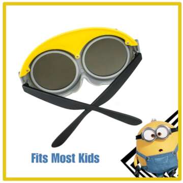 Sun-Staches Minions Official Child Goggles | Lil’ Characters Costume Accessory | Mirror Lenses, White Frames with Minion Yellow Mask | One Size Fits Most