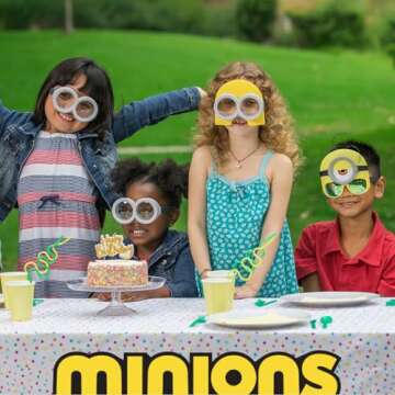 Sun-Staches Minions Official Child Goggles | Lil’ Characters Costume Accessory | Mirror Lenses, White Frames with Minion Yellow Mask | One Size Fits Most