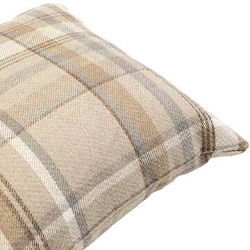 McAlister Textiles Natural Beige Heritage Tartan Decorative Throw Pillow Cover Case 17 x 17 Inches for Ranch & Country Cabin Decoration Scottish Plaid Machine Washable