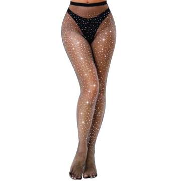 VEBZIN Black Sparkly Fishnet Stockings for Women Tights Rhinestone Diamond Fishnets Leggings High Waist Stockings