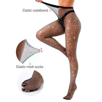 VEBZIN Black Sparkly Fishnet Stockings for Women Tights Rhinestone Diamond Fishnets Leggings High Waist Stockings