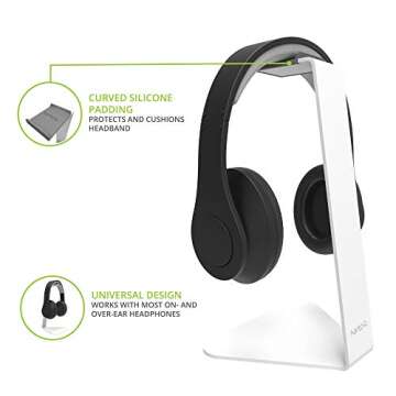 Kanto H1W Universal Headphone Stand with Curved Silicone Padding | White