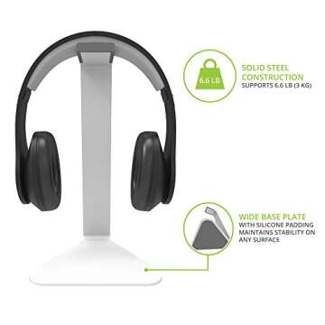 Kanto H1W Universal Headphone Stand with Curved Silicone Padding | White