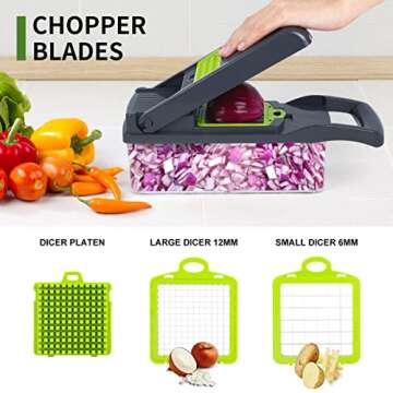 Vegetable Chopper, Onion Chopper, Mandolin Slicer,Pro 10 in 1professional food Choppermultifunctional Vegetable Chopper and Slicer, Dicing Machine, AdjustableVegetable Cutter With Container (Grey)