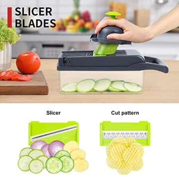 Vegetable Chopper, Onion Chopper, Mandolin Slicer,Pro 10 in 1professional food Choppermultifunctional Vegetable Chopper and Slicer, Dicing Machine, AdjustableVegetable Cutter With Container (Grey)