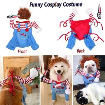 Pet Deadly Doll Dog Costume, Funny Halloween Chucky Costumes Cute Dog Clothes Party Cosplay Costume for Small Medium Large Dogs Cats Puppy, Holiday Dress Up Cool Dog Outfit Scary Spooky Kitty Apparel