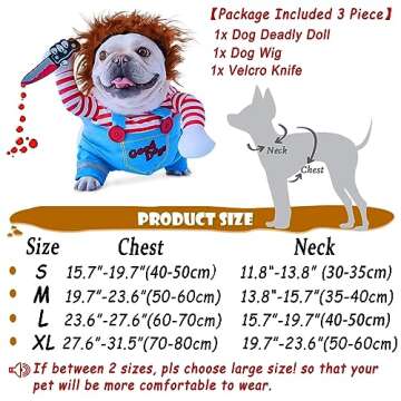 Pet Deadly Doll Dog Costume, Funny Halloween Chucky Costumes Cute Dog Clothes Party Cosplay Costume for Small Medium Large Dogs Cats Puppy, Holiday Dress Up Cool Dog Outfit Scary Spooky Kitty Apparel