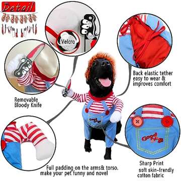 Pet Deadly Doll Dog Costume, Funny Halloween Chucky Costumes Cute Dog Clothes Party Cosplay Costume for Small Medium Large Dogs Cats Puppy, Holiday Dress Up Cool Dog Outfit Scary Spooky Kitty Apparel