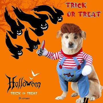 Pet Deadly Doll Dog Costume, Funny Halloween Chucky Costumes Cute Dog Clothes Party Cosplay Costume for Small Medium Large Dogs Cats Puppy, Holiday Dress Up Cool Dog Outfit Scary Spooky Kitty Apparel