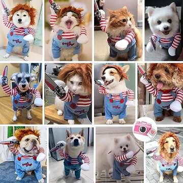 Pet Deadly Doll Dog Costume, Funny Halloween Chucky Costumes Cute Dog Clothes Party Cosplay Costume for Small Medium Large Dogs Cats Puppy, Holiday Dress Up Cool Dog Outfit Scary Spooky Kitty Apparel