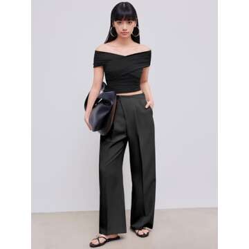 CIDER Belted Dress Pants Women High Waisted with Pockets Straight Leg Work Pants Business Casual Office Trousers: Black, XS