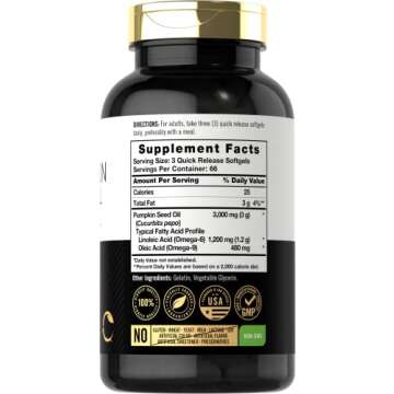 Carlyle Pumpkin Seed Oil | 3000mg | 200 Softgel Capsules | Non-GMO and Gluten Free Formula | Cold Pressed Dietary Supplement