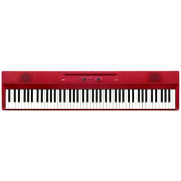 Korg 88 Portable Digital Piano with Semi-Weighted Keys and Built-in Speakers, with Sustain Pedal, Music Stand, and Power Supply, Red (L1MRED)